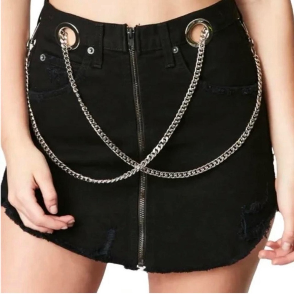 Carmar Black Mini Skirt with Silver Chain Detail